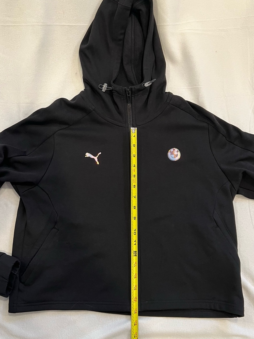 Puma x BMW Motorsport women’s Black Cropped Hooded Zip Jacket large cotton
